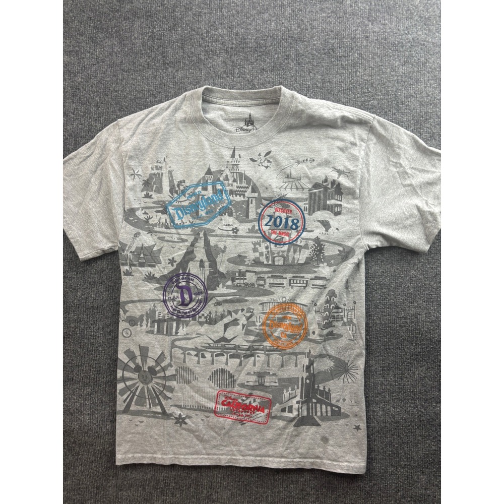 Disney Parks T-Shirt Mens Medium Gray 2018 Discover the Magic Disneyland Map